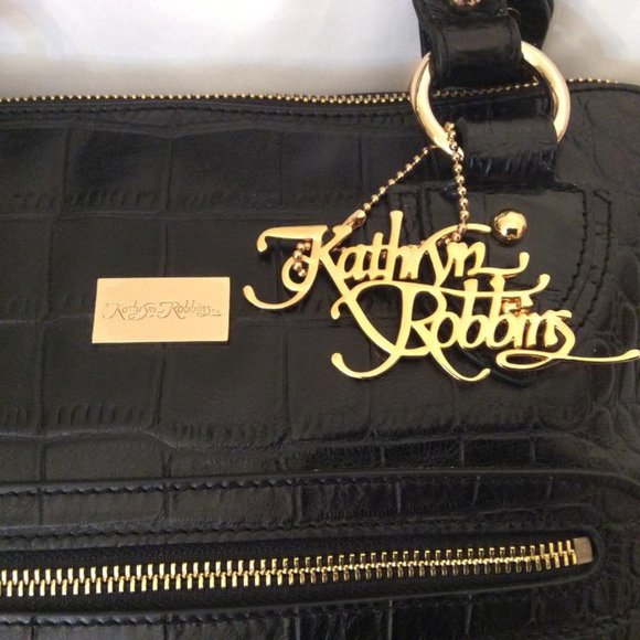 Kathryn Robbins NWOT black leather & metallic gold hand or shoulder bag - Picture 2 of 13